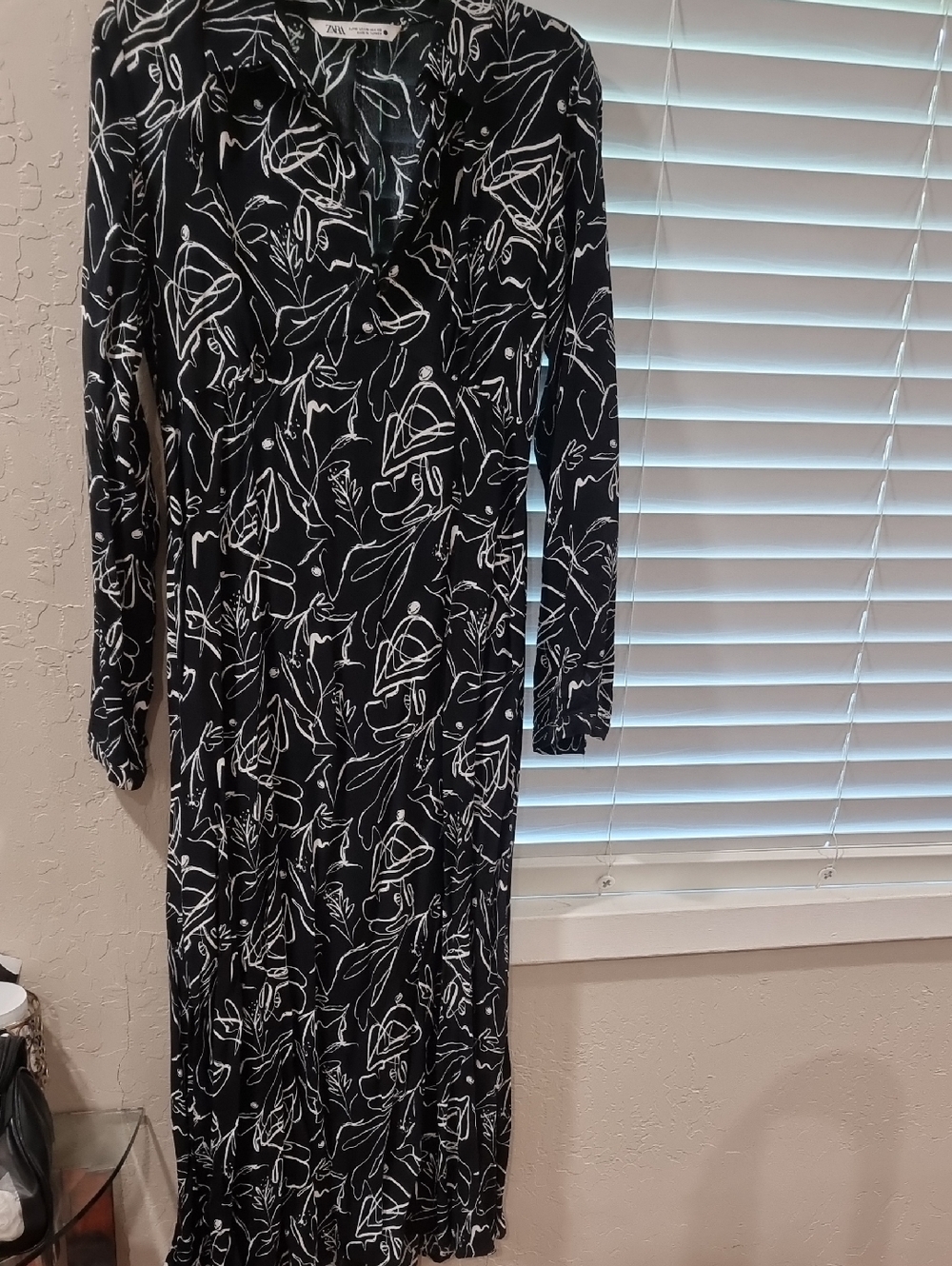 Zara Black & White Floral-Print Maxi Dress